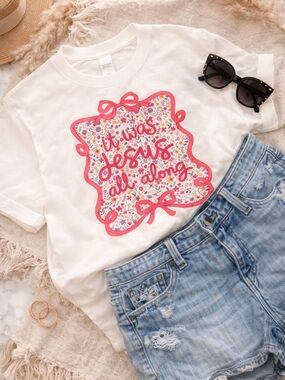 Comfort Colors White Tee with Pink Floral Frame Graphic medium